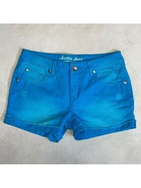 Justice Jean Shorts Girls Size 14 aqua blue